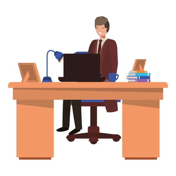 Homme travaillant dans le bureau avatar personnage — Image vectorielle