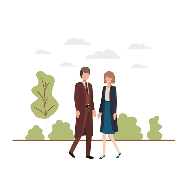 Jovem casal de negócios com caráter avatar paisagem — Vetor de Stock