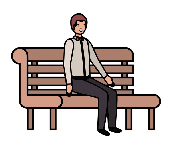 Businessman sitting in park chair avatar character — Stock Vector