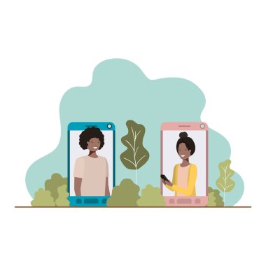 manzara ile Smartphone genç çift