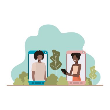 manzara ile Smartphone genç çift