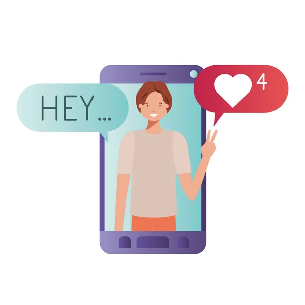 Young man in smartphone avatar character — Stock Vector