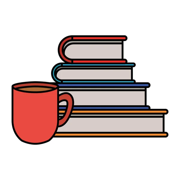 一杯咖啡与书籍孤立的图标 — 图库矢量图片