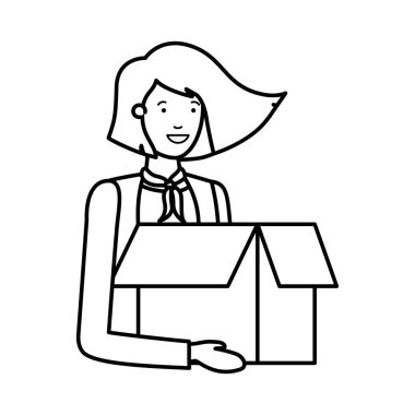 karton kutu avatar karakter ile genç kadın