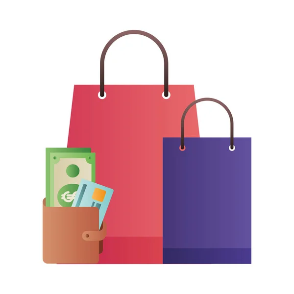 Shopping bag with wallet isolated icon — Stock Vector