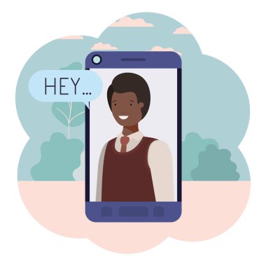 konuşma balonu ile Smartphone genç işadamı