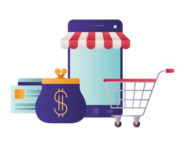 çadır ve alışveriş sepeti ile Smartphone