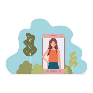 manzara ile Smartphone genç kadın