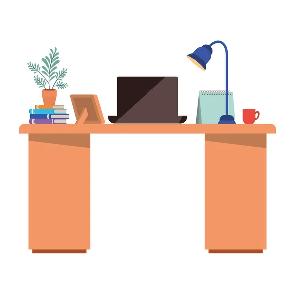 Kontors bord med laptop isolerad ikon — Stock vektor