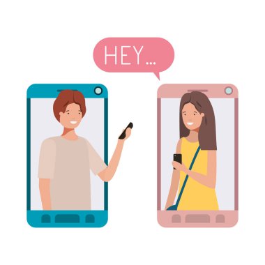 konuşma balonu ile Smartphone genç çift