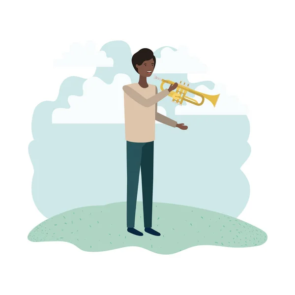 Hombre con trompeta en carácter avatar paisaje — Archivo Imágenes Vectoriales