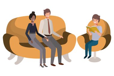 oğlu ile ebeveynler çift sandalye avatar karakter oturan