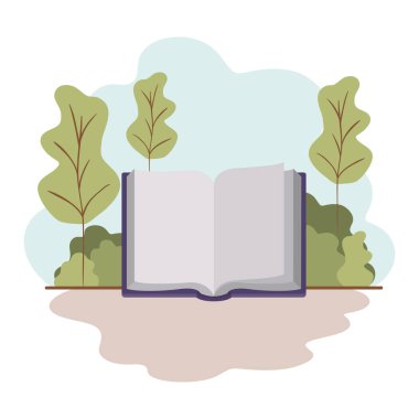 Peyzaj izole simgesi ile açık kitap