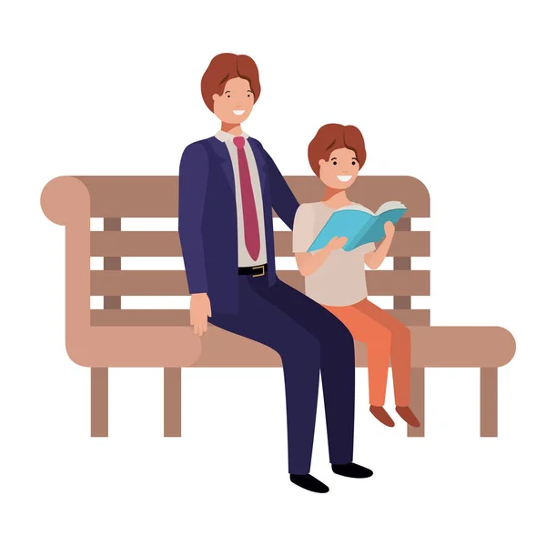 Vater und Sohn sitzen im Parksessel — Stockvektor