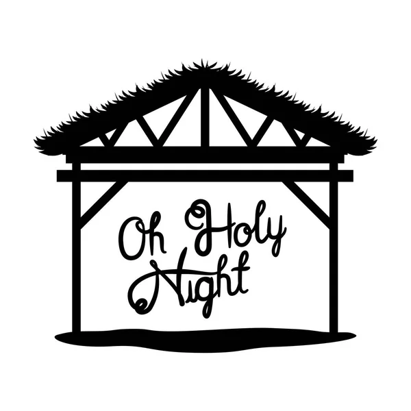 Mangeoire stable en bois avec oh texte de nuit sainte — Image vectorielle