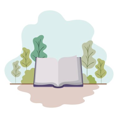 Peyzaj izole simgesi ile açık kitap