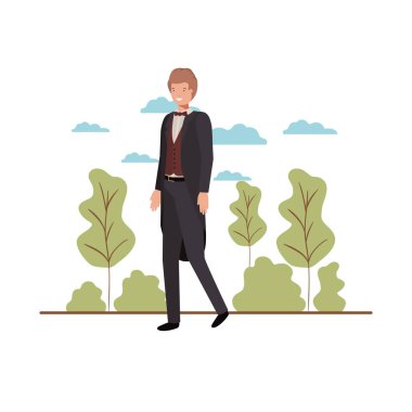 young businessman with landscape avatar character