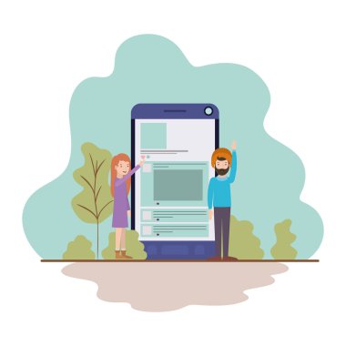 manzara avatar karakter akıllı telefon ile çift
