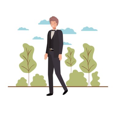 young businessman with landscape avatar character