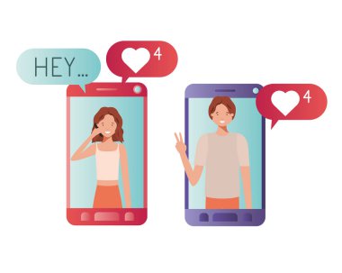 akıllı telefon avatar karakter genç çift