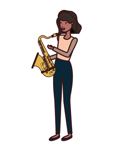 Mujer joven con carácter de saxofón — Vector de stock