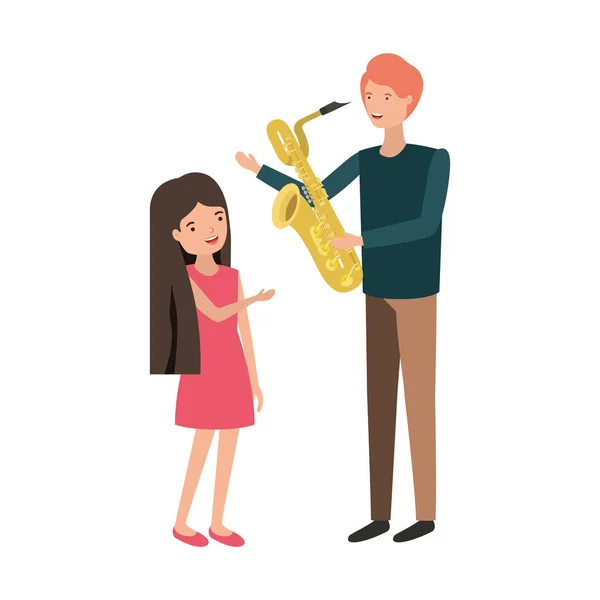 Mann mit Tochter und Saxophoncharakter — Stockvektor