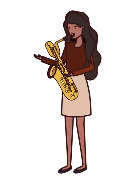 Mujer joven con carácter de saxofón — Vector de stock