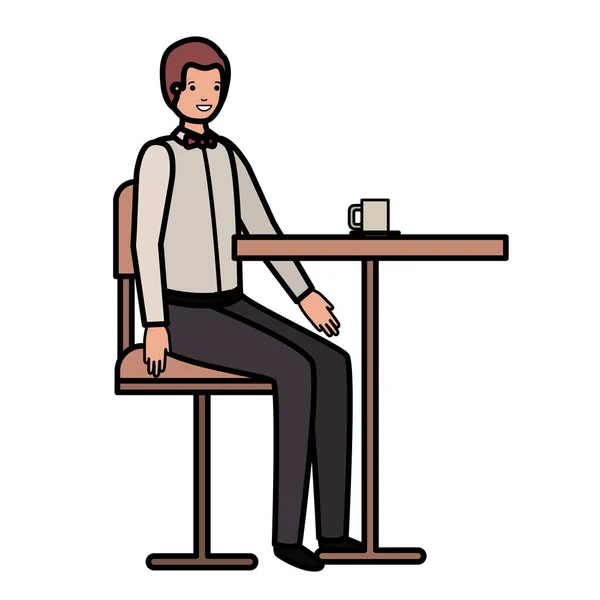 Ember iszik kávét az ebédlőben — Stock Vector