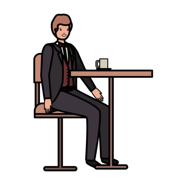 Mężczyzna picie kawy w jadalni — Wektor stockowy