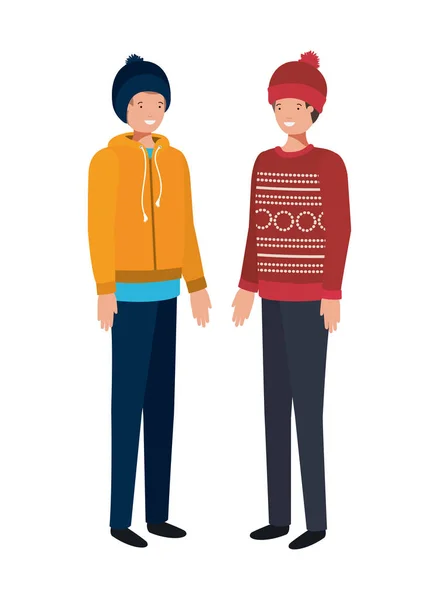 Kış giysileri avatar karakter ile erkekler — Stok Vektör