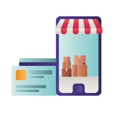 Kapıda çadır ve paketler ile akıllı telefon