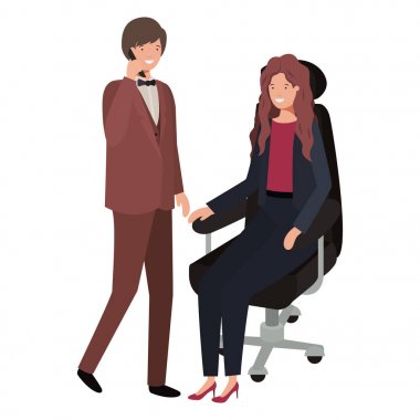 ofis sandalye ve adam ayakta oturan kadın