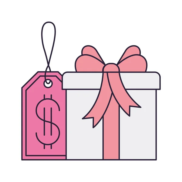 Caja de regalo y etiqueta de compra — Vector de stock