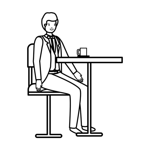 Hombre bebiendo café en el comedor — Vector de stock