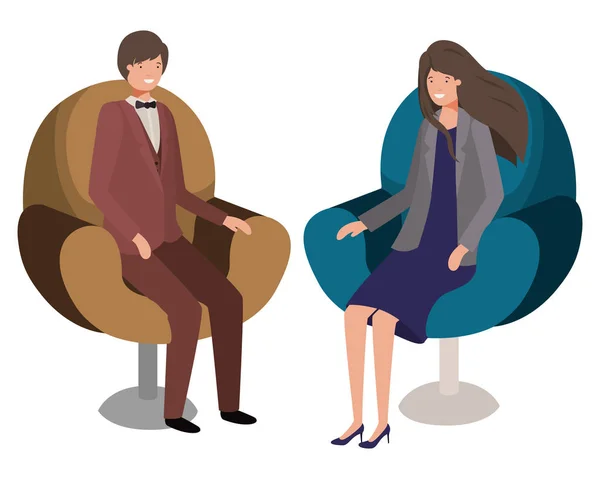 椅子に座るビジネスカップルアバターキャラクター — ストックベクタ