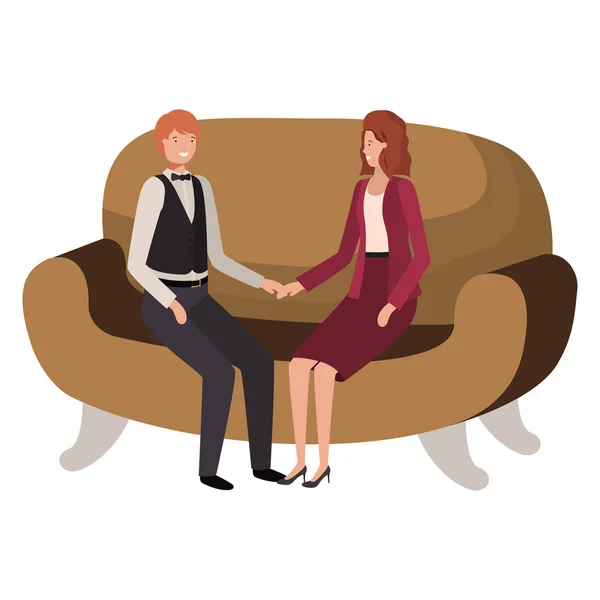 Casal de negócios sentado no personagem avatar sofá — Vetor de Stock