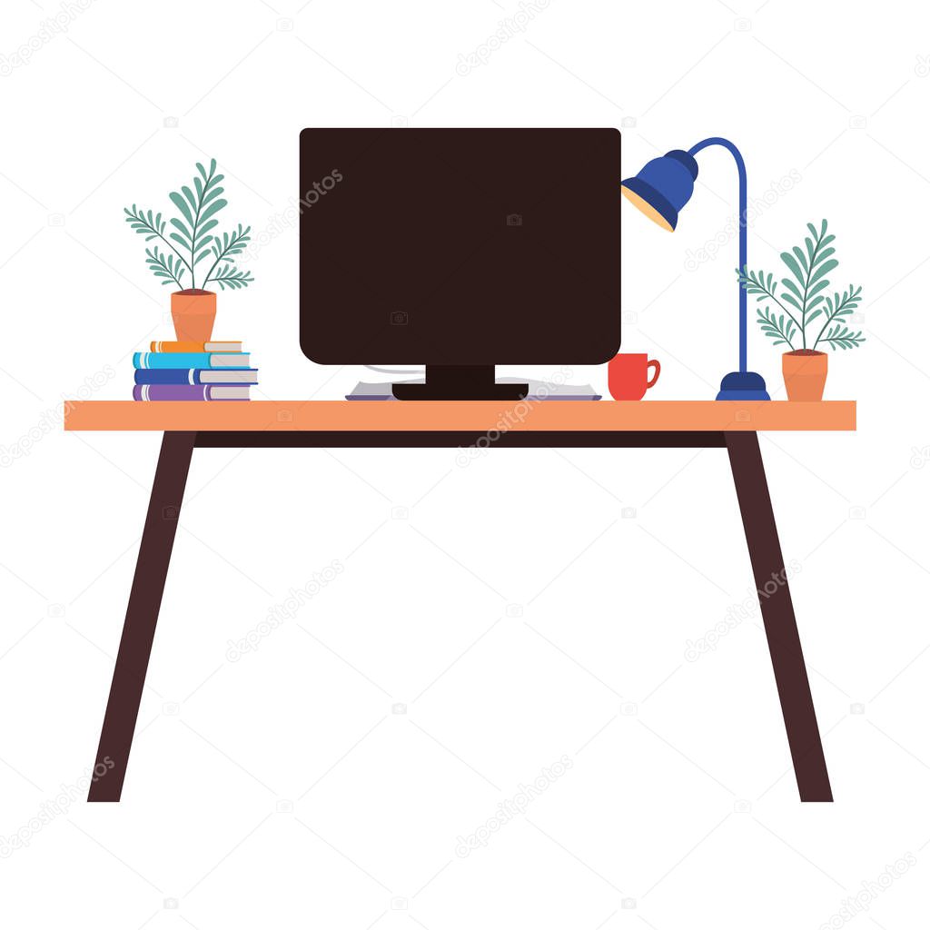 office desk with computer isolated icon