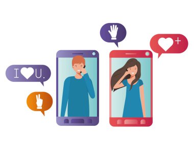 akıllı telefon avatar karakter genç çift