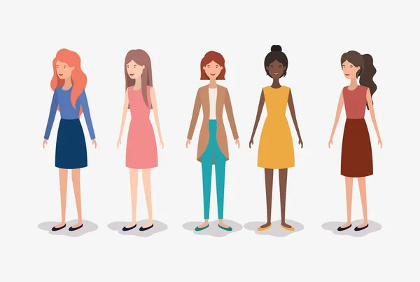 Grupo de personajes femeninos — Vector de stock