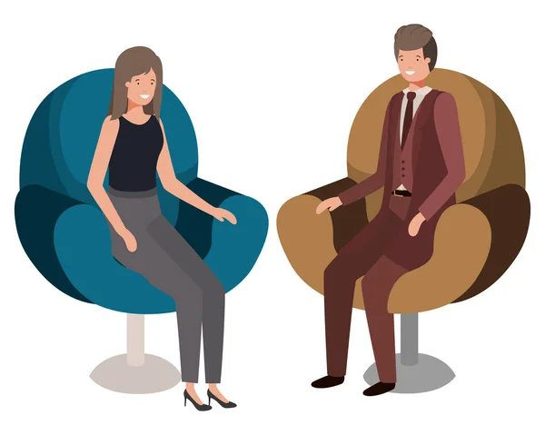 椅子に座るビジネスカップルアバターキャラクター — ストックベクタ