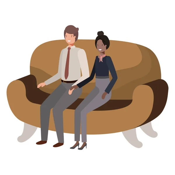 Ділова пара сидить в дивані аватара персонажа — стоковий вектор