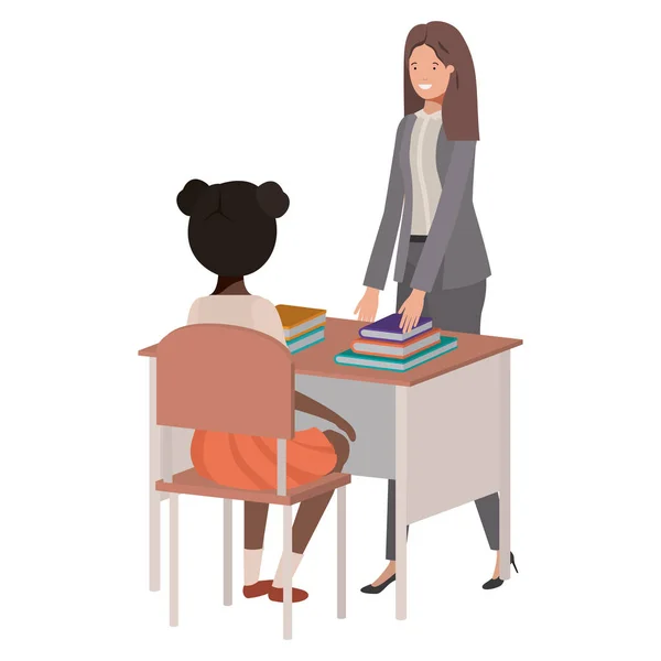 Female teacher in the classroom with student — Stock Vector