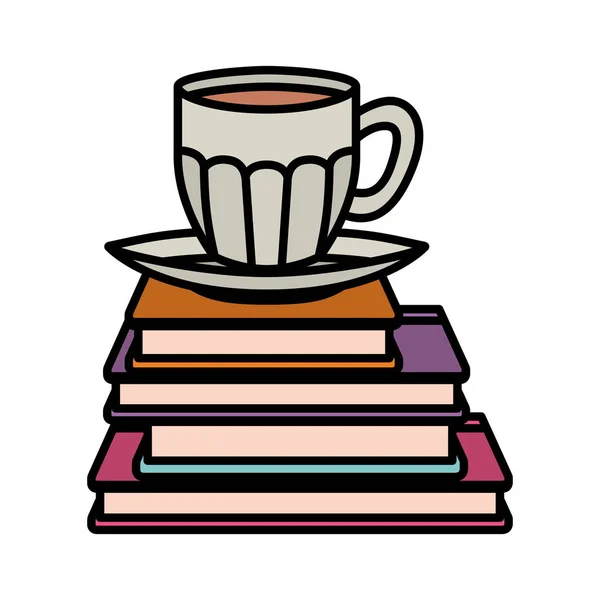 一杯咖啡与书籍孤立的图标 — 图库矢量图片