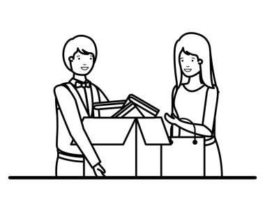 karton kutu ve alışveriş çantası ile cuople