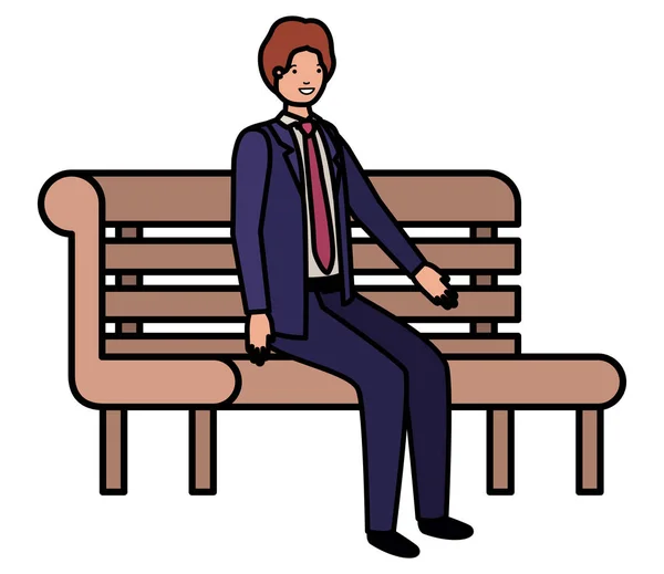 Uomo d'affari seduto sulla sedia del parco personaggio avatar — Vettoriale Stock