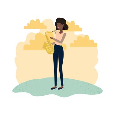 manzara avatar karakter saksafon ile kadın