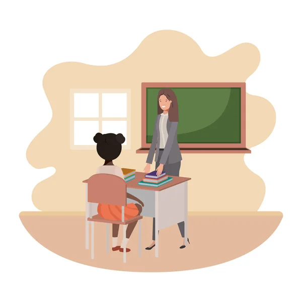 Δασκάλα στην τάξη με το μαθητή — Διανυσματικό Αρχείο