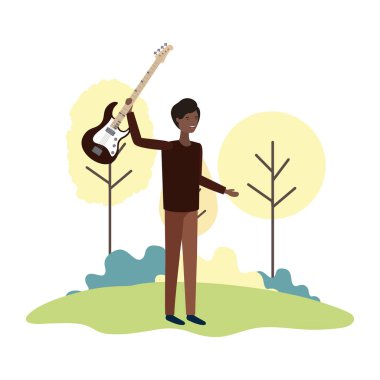 Peyzaj karakteri elektrik gitar ile adam