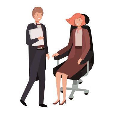 ofis sandalye ve kitap ile adam oturan kadın