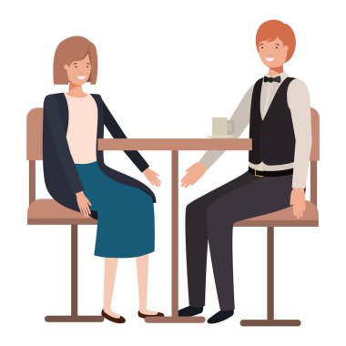 Oturma odasında kahve içen çift.